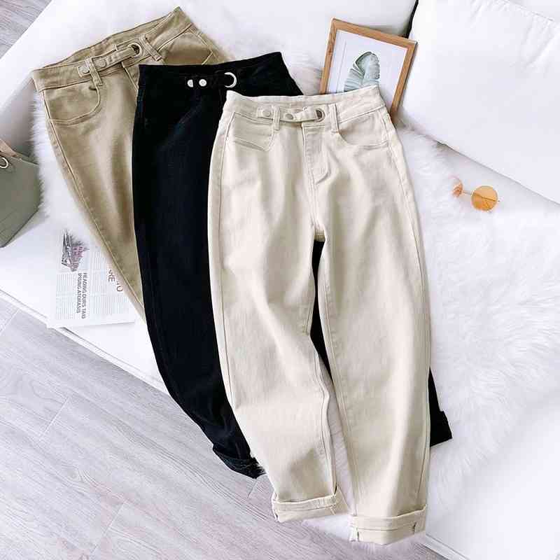 

Black Jeans Harem Pants Women Casual Vintage Women's Denim High Waist Button Cotton Female Boyfriend 210603, Apricot