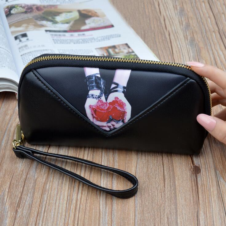 

women handbag elegant color matching shell cosmetic bag simple atmospheric printing leather wallet street trend colors matchings leathers long, Black3(boutique box)
