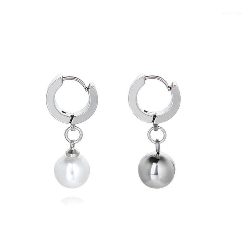 

Stud POTCET Women's Stainless Steel Pearl Titanium Earrings Geometric Trend Fashion Hip Hop Personality Party Jewelry, Golden;silver