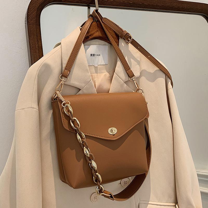 

Bags For Women 2021 Ladies Solid Color Leather One-shoulder Small Bucket Bag Pure Color Wild Messenger Bag Fashion Bolso Mujer, Black