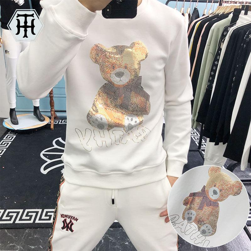 

Men's Hoodies & Sweatshirts 2022 Mens Fashion Cute Bear Rhinestones Full Casual Streetwear Hoodie Men Autumn Clothes Ropa Para Hombre, Black