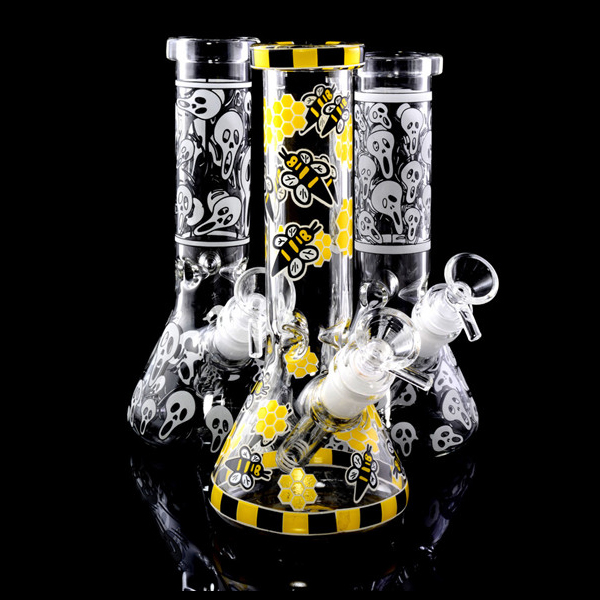 

Hookahs Glow In the dark bong Water Pipe yellow Bee Glass Water bongs Beaker Ice Catcher Bubbler Downstem Perc Chicha Smoke dab Rigs