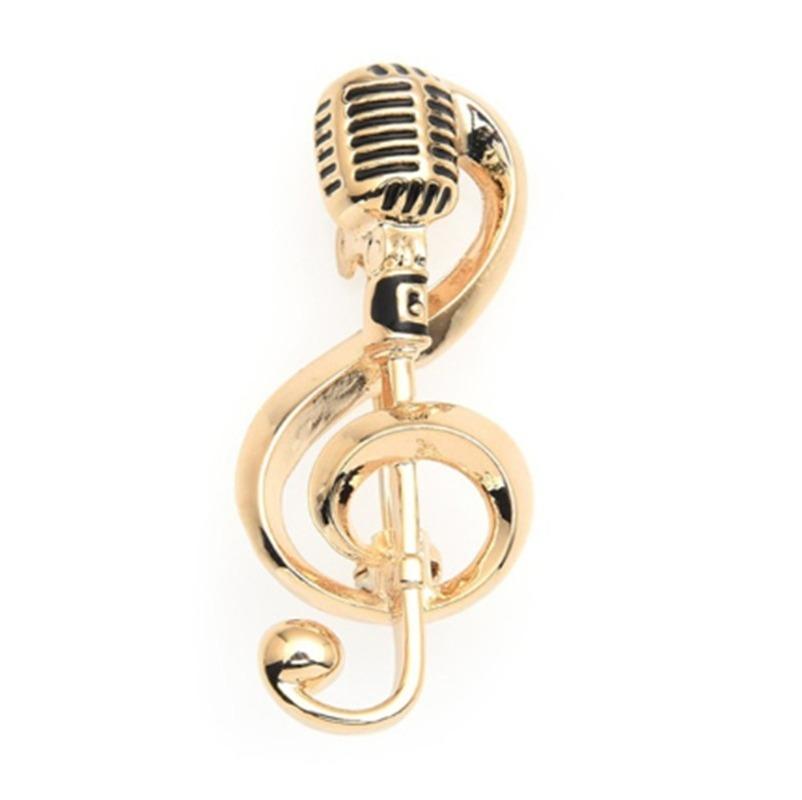 

Golden Alloy Microphone Musical Note Brooch Men and Women New Year Gift