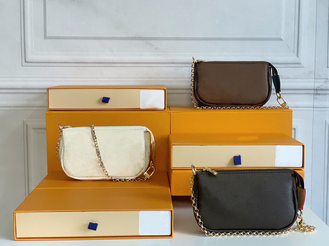 

High Quality Luxurys Women Wallet Chain Bag Coin Shoulder Bags Clutch Purse Card Holders Leather Casual Wallets With Box, White plaid