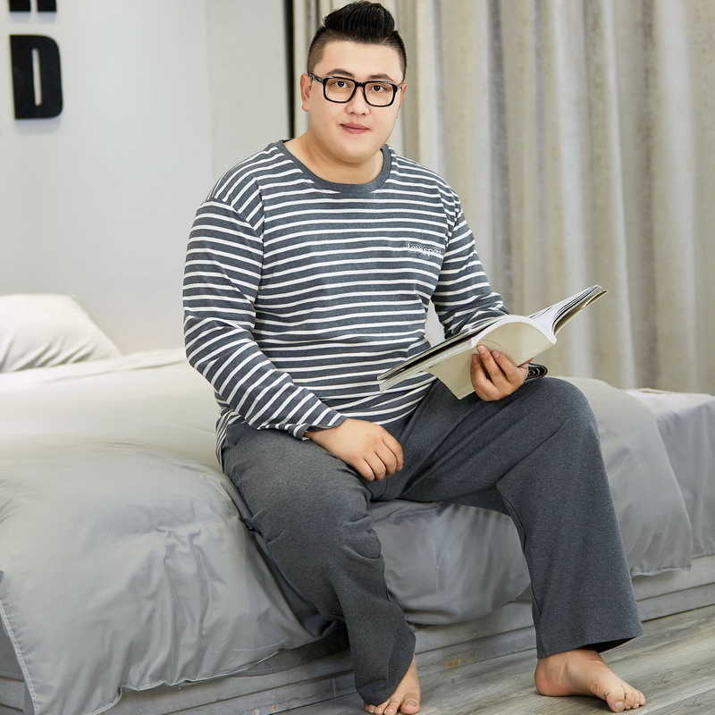 

Men's Fall Winter Round Neck Hedging Long Sleeve Pajamas  Plus Fat XL Home Wear 211019, Gray