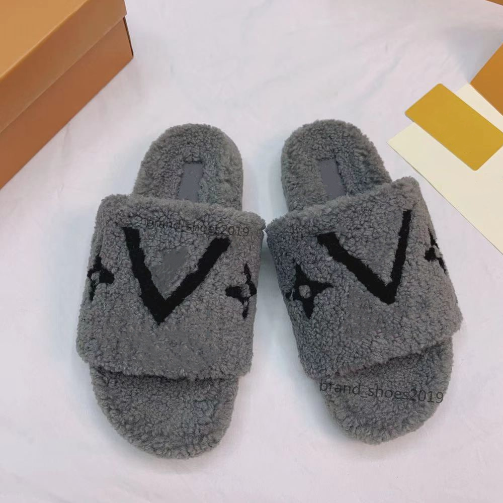 

2022 Designer Women ladys girls Furry Slide Slipper spring and autumn pink Real wool white logo embroidery Fashion Comfortable Top Quality B, Black