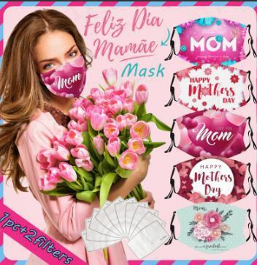 

Men Women Face Masks Adult Couple Happy Mother Day Party Wear Dustproof Printed Mom Adjustable Mouth Cover With 2 Filters