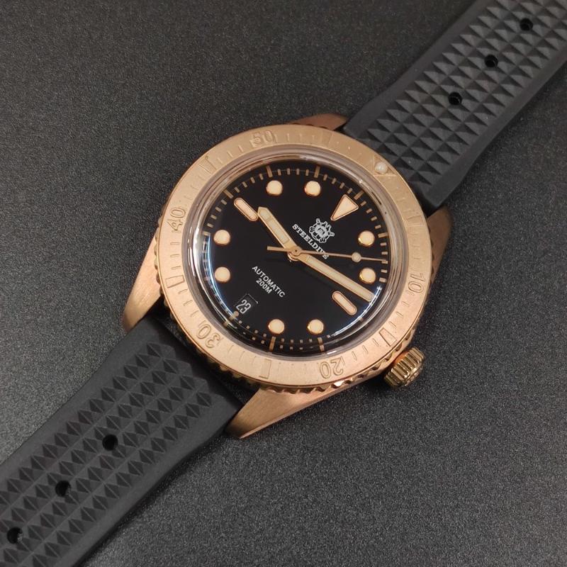 

Wristwatches Steeldive SD1965S Bronze Bezel Sapphire Glass Luxury Mens NH35 Automatic Watch 200M Waterproof Rubber Strap Dive, 65s-hr black dial