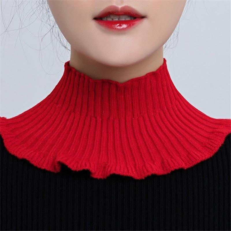 

Scarves Knitted Wool False Collar Winter Soild Color Ruffles Detachable Windproof Wrap Scarf Elastic Cover Neck Accessories, Blue;gray