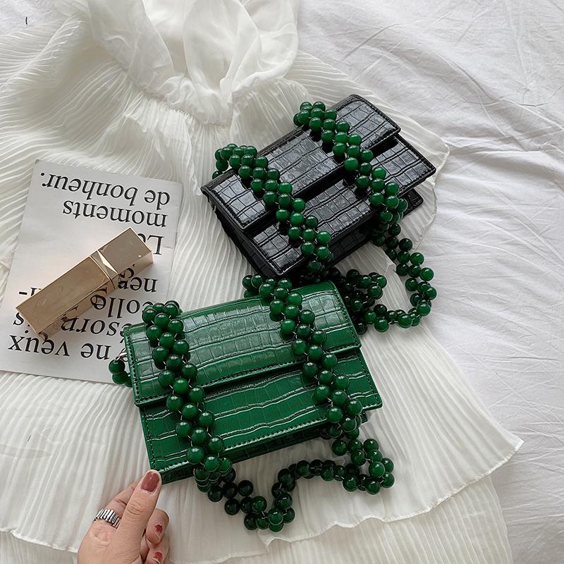 

2021 Fashion Luxury Women Shoulder Small Square Bag Lady Casual Messenger Handbag Female Green Leather Prom Flap Crossbody Bags, Black