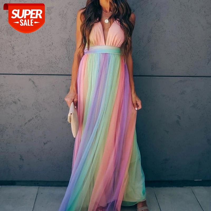 

Pleated Off Shoulder Mesh Women's Slip Dress Deep V-neck Rainbow Colors Ankle-length Female Dresses Sexy Party Ladies Clothes #k28C, Black;gray