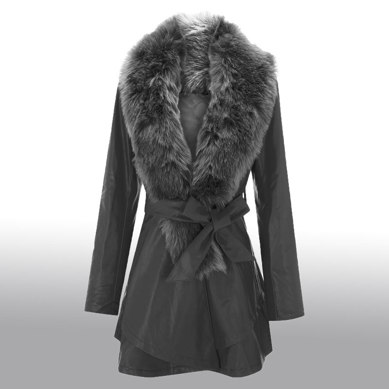 

Women's Fur & Faux Women Leather Coat Detachable Collar Fashion Elegant Slim Thick Plus Size Winter Warm Outerwear Long Jacket #40, Black