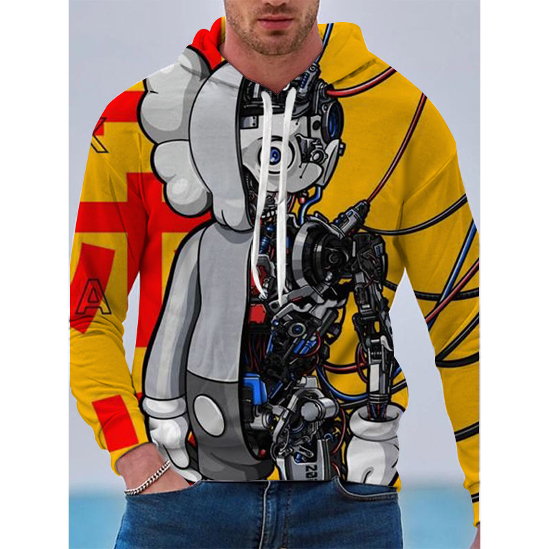 

Bad robot pattern men is a 3D printed hoodie visual impact party top punk goth round neck high quality American sweater hoodie, Black