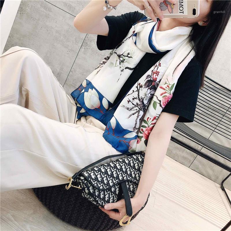 

Scarves 2021 Simulation Flower Silk Scarf. Travel Sunscreen Solid Print Women's Anti UV Beach Towel.Chinese Style, Blue;gray