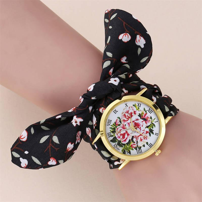 

Wristwatches Women Casual Black Ribbon Watches Classic Analog Quartz Wristwatch Floral Dress Watch Clock Relogio Feminino, Gf-t251-black