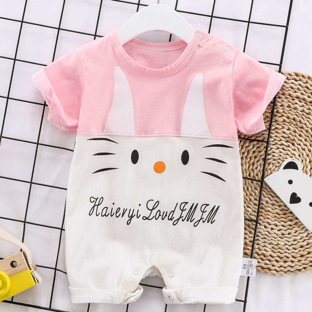 

Baby's summer thin short sleeve one-piece cotton clothes, White