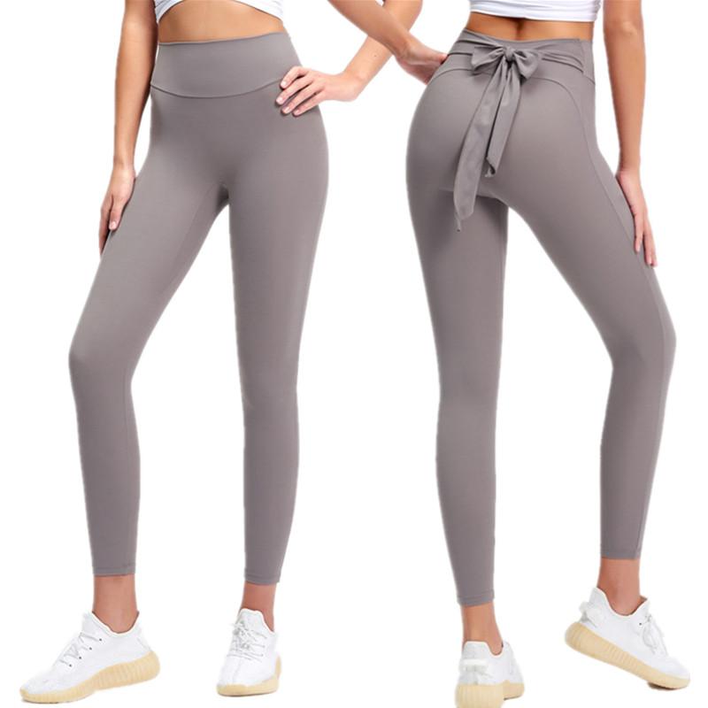 

Yoga Outfit Women Reversible Leggings Running Gym Tight High Waist Bow Bandage Quick Drying Pant 2021 Workout Nine Length Legging