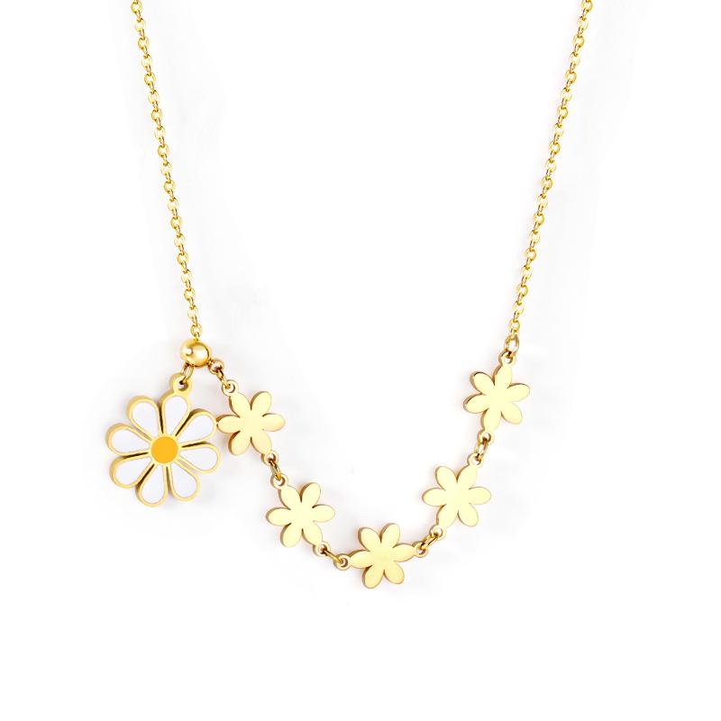 

Pendant Necklaces Stainless Steel Daisy Necklace For Women Sun Flowers Clavicle Chain Gold/Sliver Color Mirror Polished