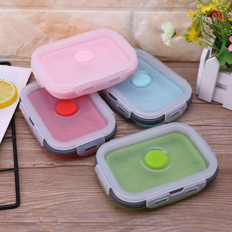 

4x Portable Collapsible Folding Silicone Storage Containers Lunch Bento Box L74D