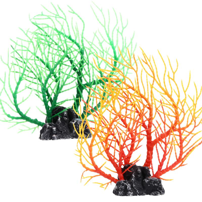 

Decorations 2Pcs Coral Plant Ornament Plastic Simulation Artificial Water Plants