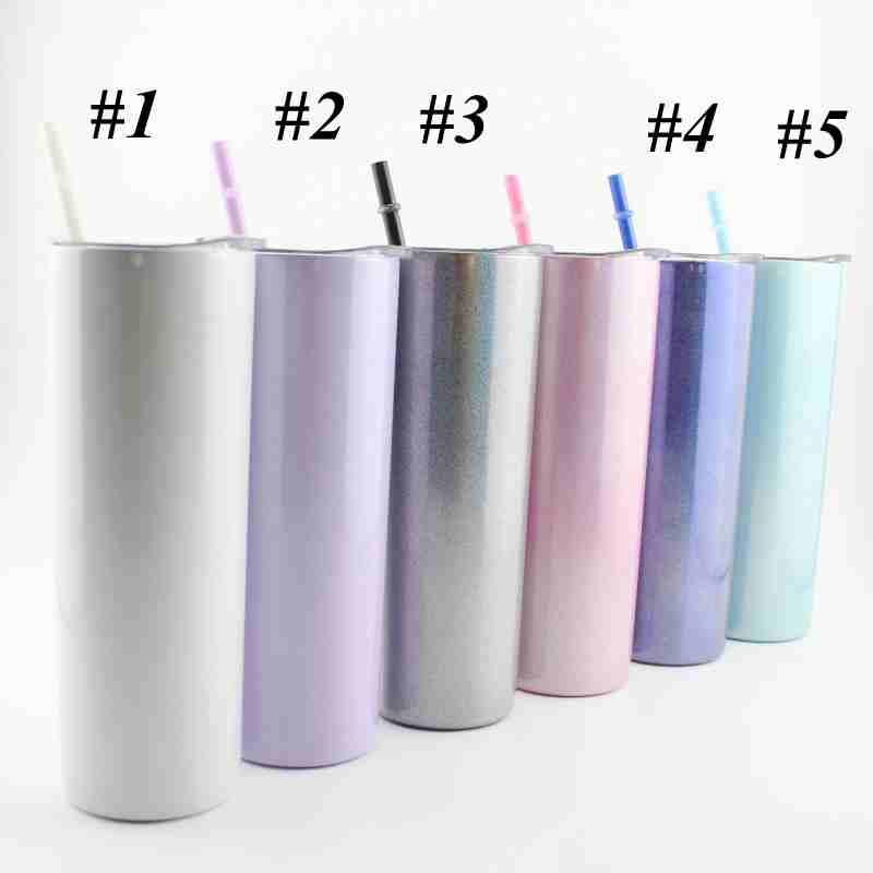 

Sublimation 20oz Glitter Tumblers Stainless Steel Skinny Tumbler Rainbow Tumblers Vacuum Insulated Beer Coffee Mugs with Straw LLS61, As pics