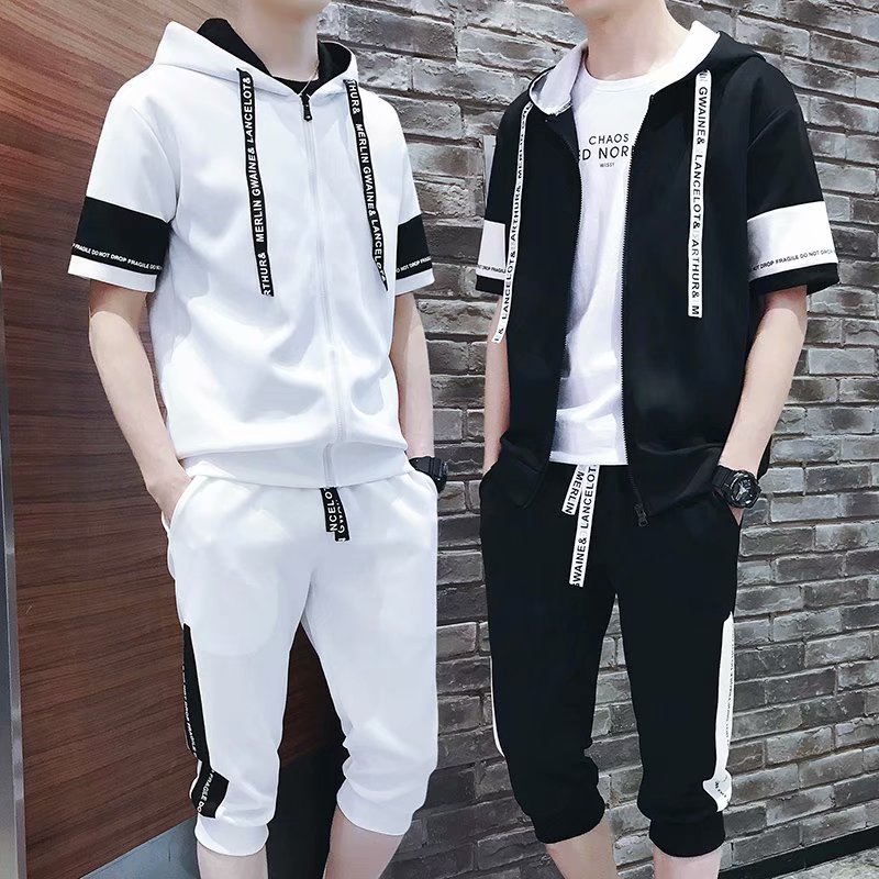 

Men's Fashion Suit Summer Style Set( T-shirt & Shorts)Male Causal Wear Tracksuit Man t Shirt New Plus Size -3XL, Black