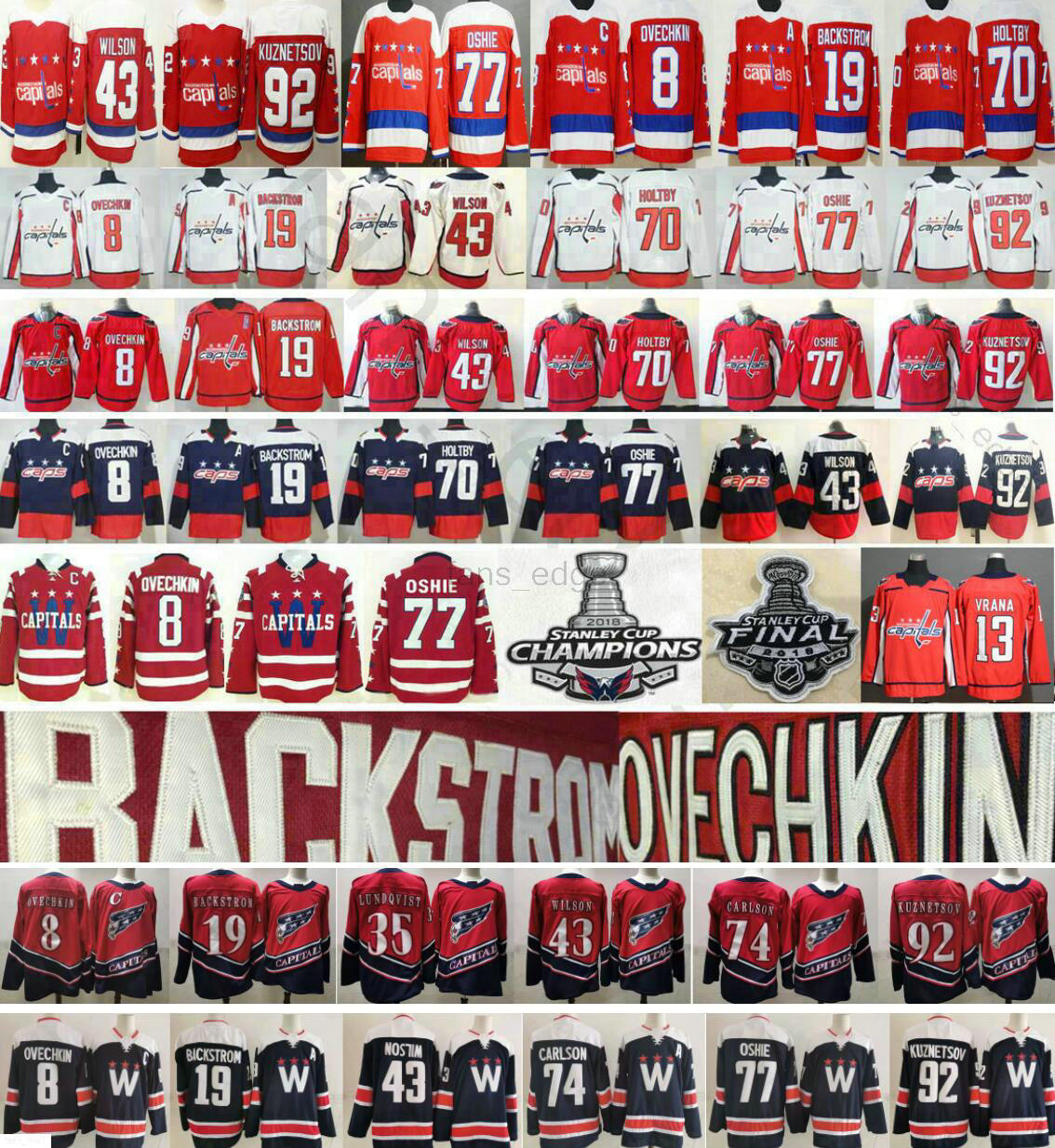 

2021 Reverse Retro Washington Capitals #8 Alex Ovechkin Tom Wilson TJ Oshie John Carlson Evgeny Kuznetsov 35 Henrik Lundqvist Hockey Jerseys, White men size s-xxxl