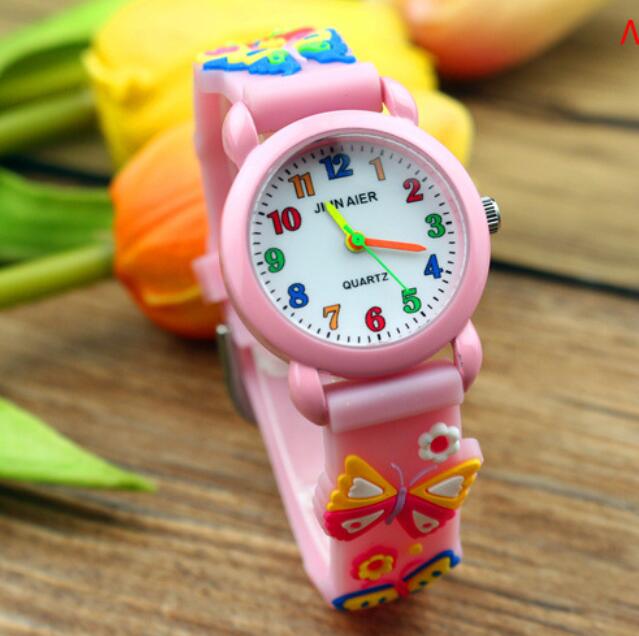 

Cute 3D Cartoon Butterfly Flower Band Kid Watch Silicone Straps Numeral Candy Rubby Quartz Wristwatches Baby Girls Clock, Leave a message about color