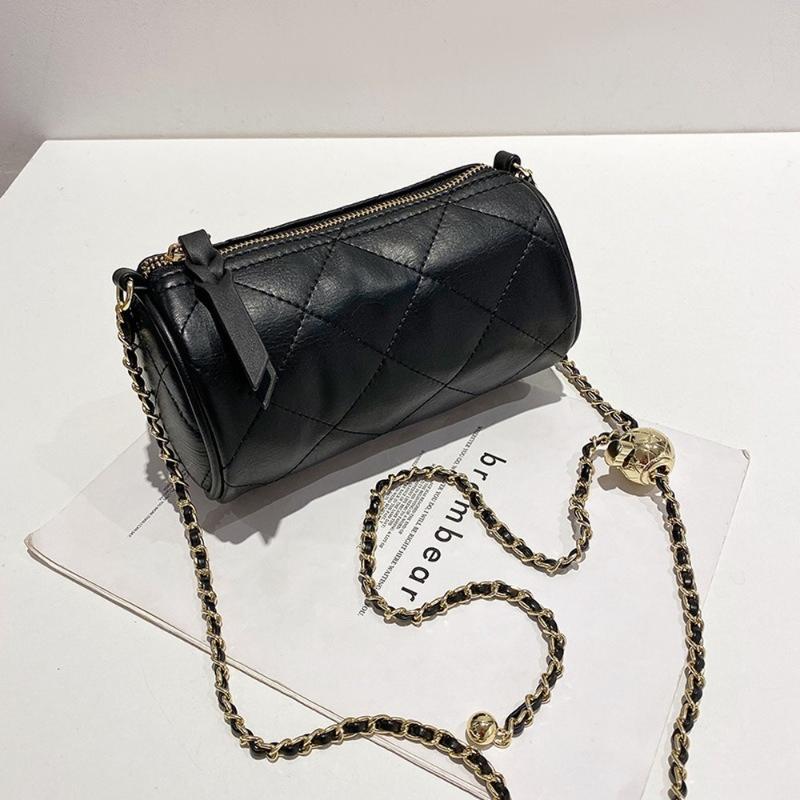 

Cylindrical messenger bag female 2021 new mini female bag cylindrical underarm rhombus chain, Black