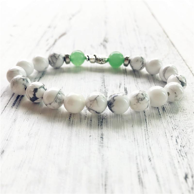 Charm Bracelets Natural Stone Howlite And Green Aventurine Elephant Bracelet Round Beads Yoga Mala Fashion Gift For Men-image-707213485