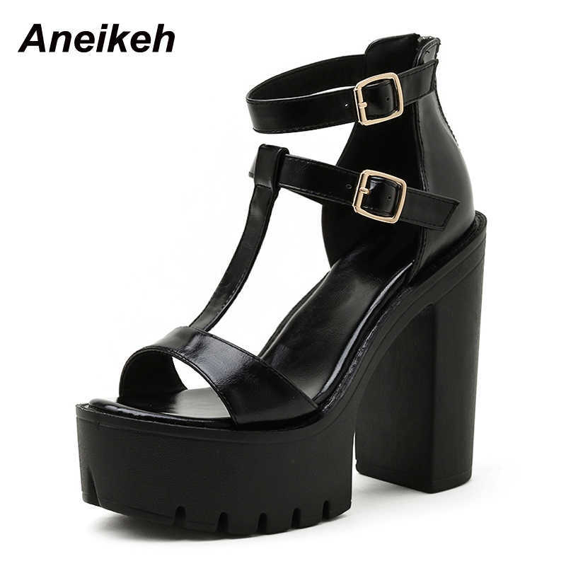 

Aneikeh Summer Fashion Women's Shoes Gladiator Platform Zipper Leisure Zapatos De Mujer Head Peep Toe HighHeels Sandals 40 210615, Black