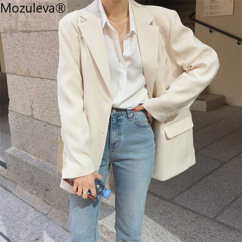 

Mozuleva Loose Outerwear Women Suit Jacket Spring Summer Female Jacke Elegant Chic Single-breasted Blazer Femme 211019, White