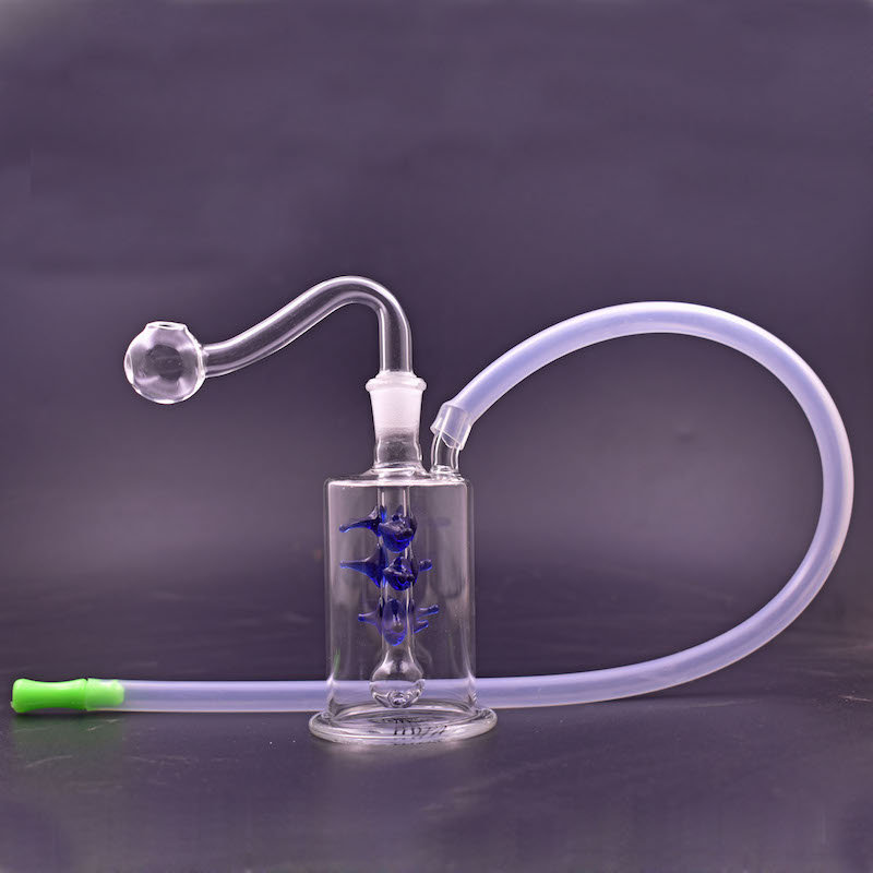 

wholesale 2Style 10mm female Mini Glass Oil rig Water Bong Mini Dab Rig pipe for Smoking with hose and 10mm male oil rig bowl
