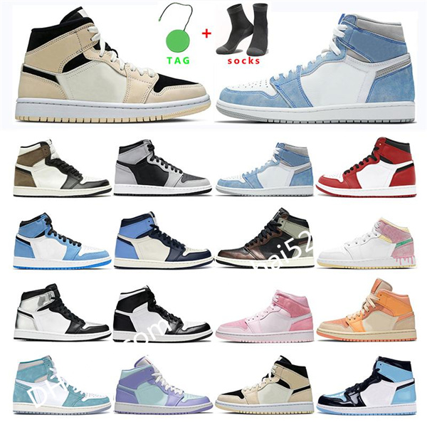 

Top Quality Retro Men Women Jumpman 1 1s High Basketball Shoes Dark Mocha UNC University Blue Fearless Obsidian Mens Womens Outdoor Sport, # 32