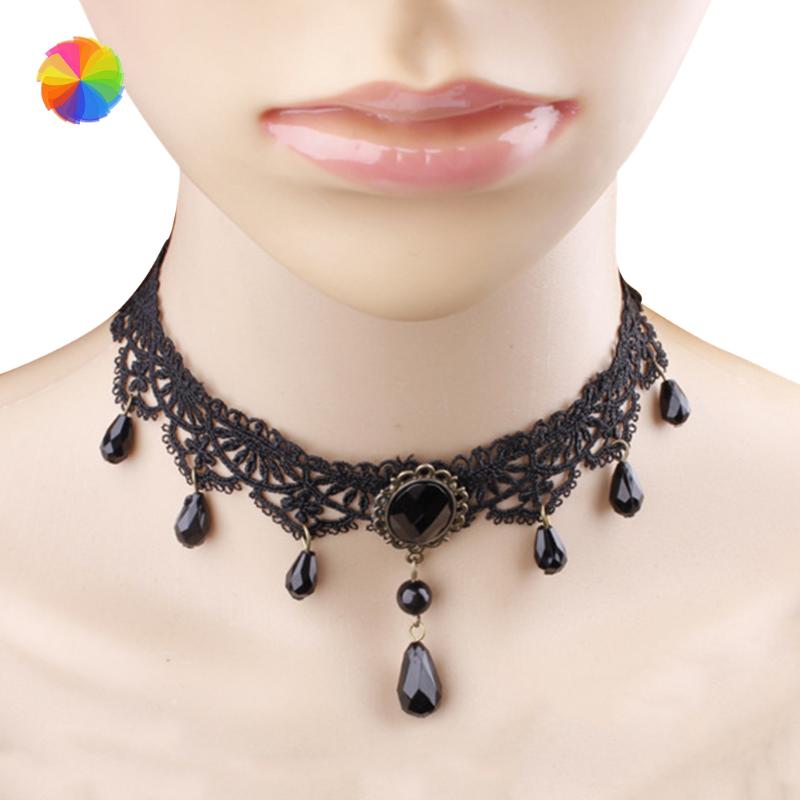 

Chokers Collares Sexy Gothic Crystal Black Lace Neck Choker Necklace Vintage Victorian Women Chocker Steampunk Jewelry XBFF