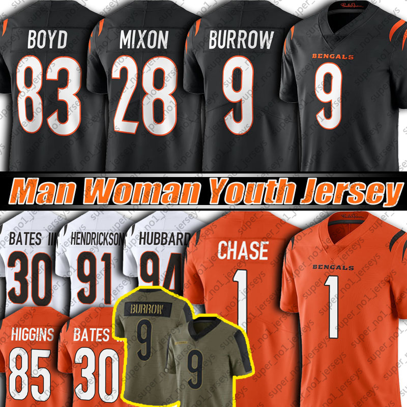 

9 Joe Burrow Mixon 1 Ja'Marr Chase JaMarr Jersey Tee Higgins Tyler Boyd Jessie Bates III Football Jerseys Vonn Bell C.J. Uzomah Awuzie McPherson Sam Hubbard Hendrickson, Man custom jersey (mh)