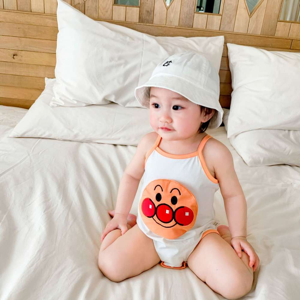 

Baby conjoined clothes summer thin net red bag fart girl baby pajamas suspender ha cute, White