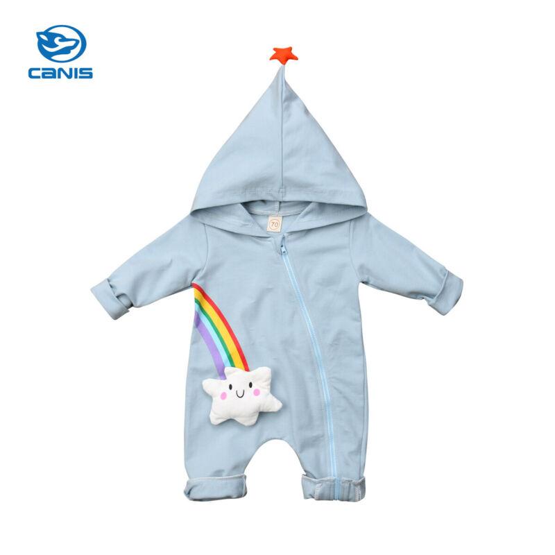 

Jumpsuits Born Baby Boy Girl Rainbow Hoodie Jumpsuit Outfits Clothes, Blue