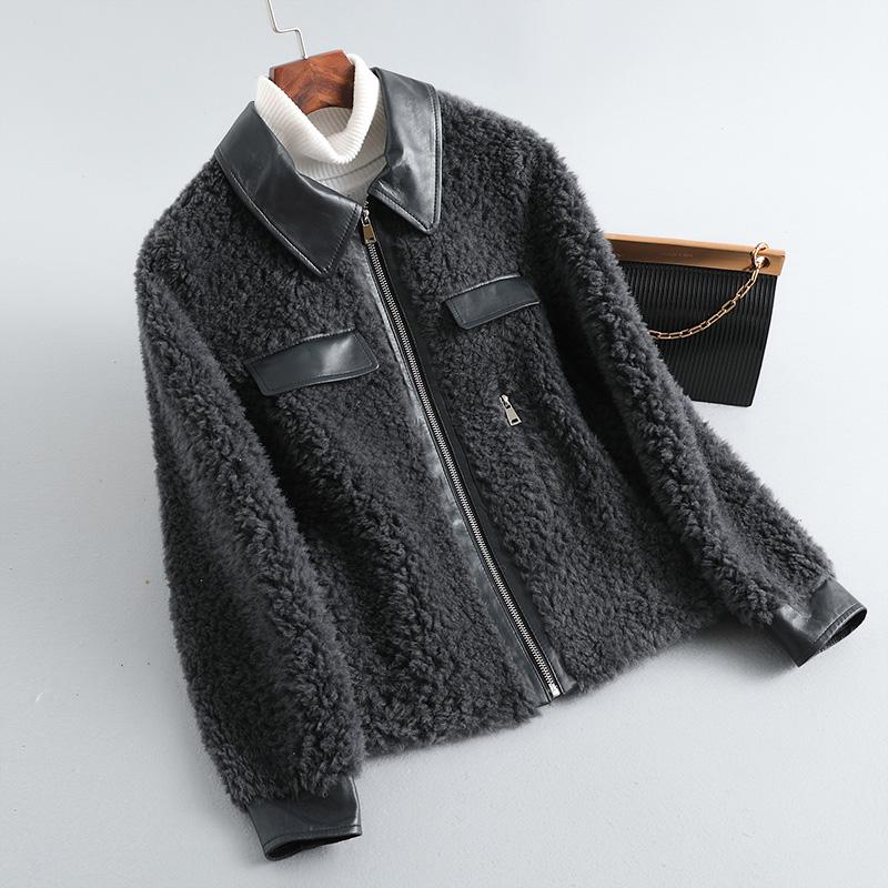 

Women' Fur & Faux Winter Women Granule Sheep Shearing Coats Casual Loose Thick Warm Real Overcoat Female Lambswool Jacket Outwear J171, Qing lan se