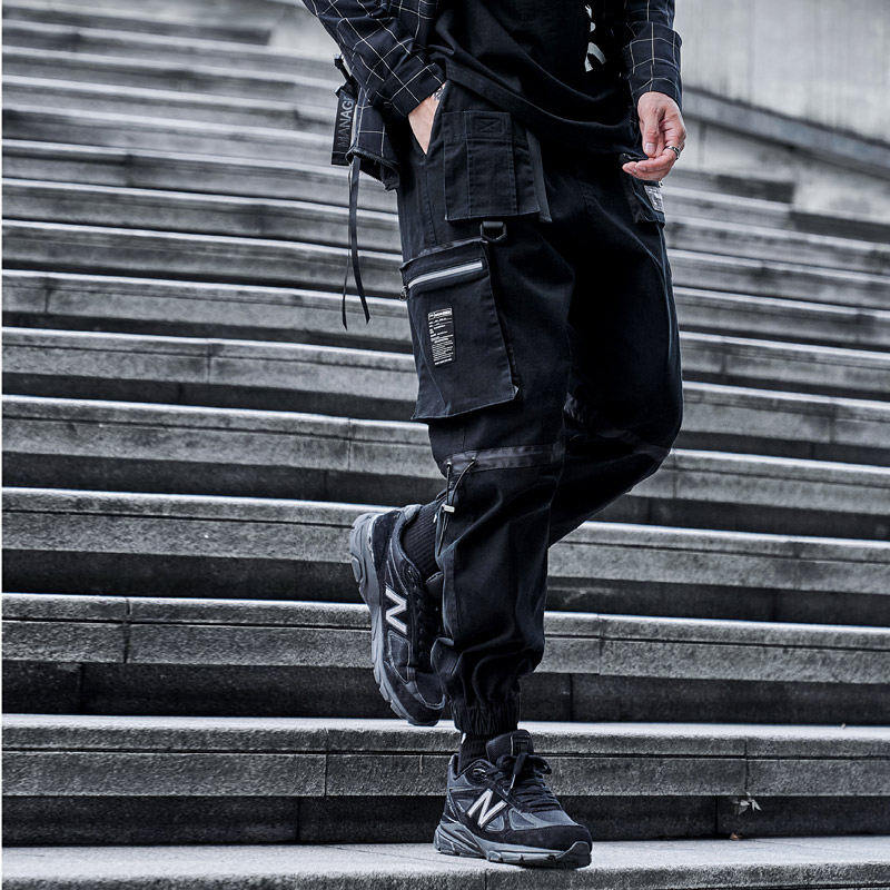 

New Multi-pocket Cargo of Men Harem Joggers Pants Sweatpants with Cordon Harajuku Hip Hop Streetwear 2021 L71b, 5135 army green