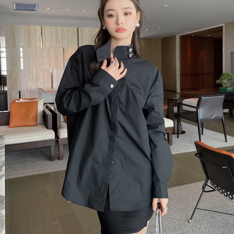 

2021 Fashion designer Women's Blouses comfortable long sleeve CC letter embroidery black and white solid color simple atmosphere retro collar button