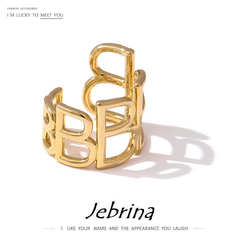 

Adjustabl Gold Plated Finger Ring Letter B Stainless Steel Opening Ring for Women Irregular Metal Golden Finger Charm Ring Jewelry, Silver