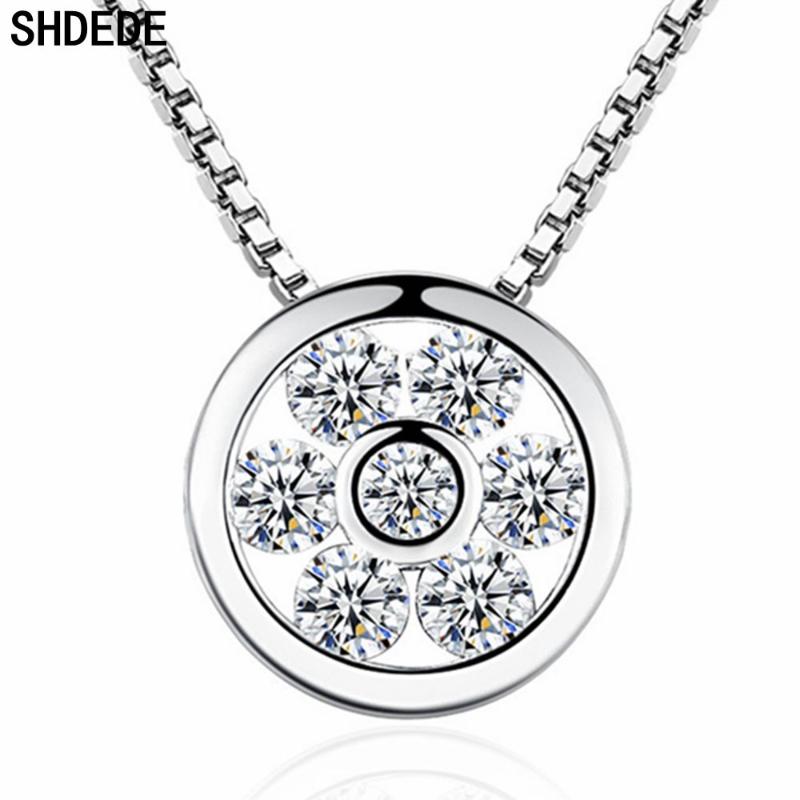 

Pendant Necklaces SHDEDE Cubic Zirconia Flower Necklace For Women Female Party Jewelry Classic Short Chain Gift -WH13