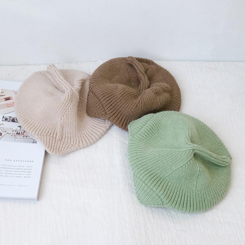 

Caps & Hats Children's Beret Hat Super Cute Cat Tail Knitted Wool Warm Autumn And Winter For Born Pography Accessories, Yellow
