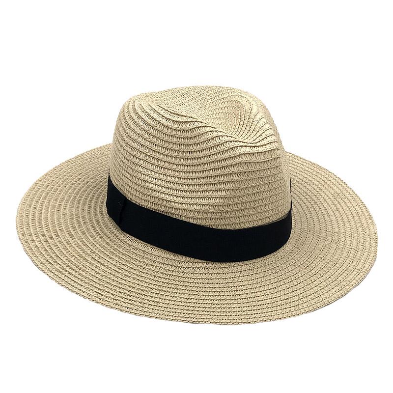 

New Fashion Femme Vintage Panama Hat Men Straw Fedora Sunhat Women Summer Beach Sun Visor Cap Chapeau Cool Jazz Trilby Cap Sombrero, Navy blue