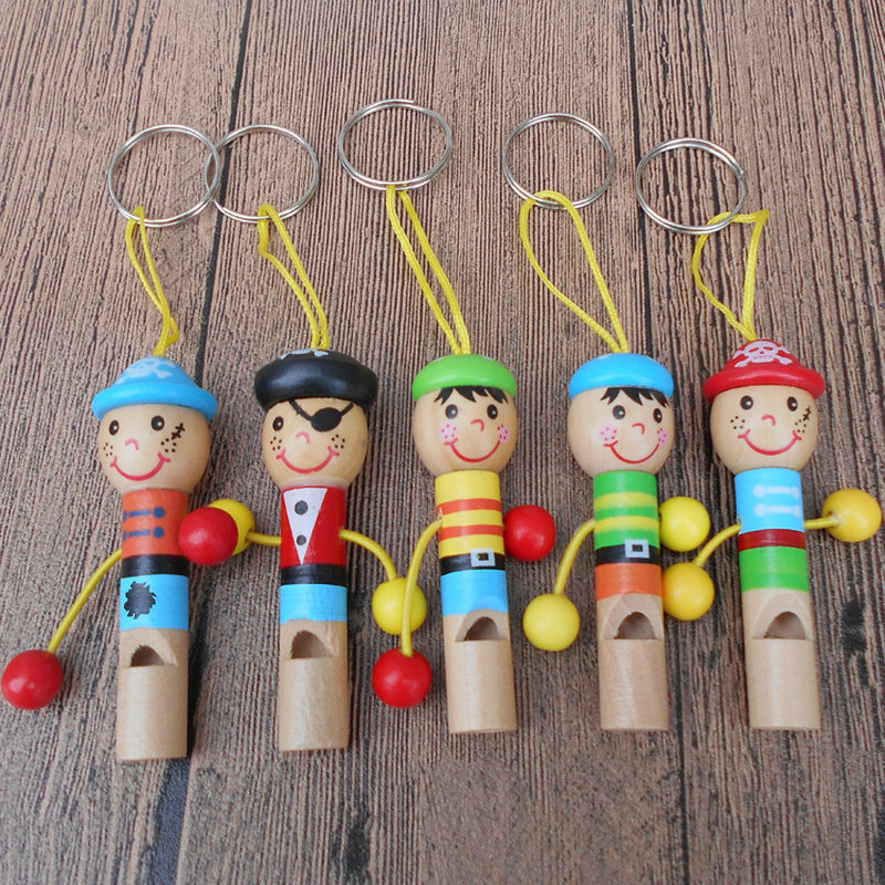 

Kids educational children Mini wooden pirate whistle toy 10 Pieces Cute pirate cartoon whistle Children Whistling Baby wood toys H1009