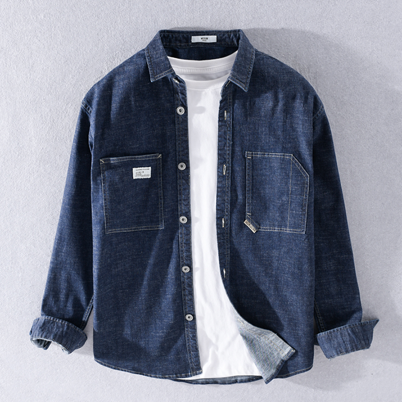 

2021 Autumn Style Italia Cotton Brand Denim Casual Male in Shirts for Solid Fashion Thicking Men's Shirt 3uux, Blue