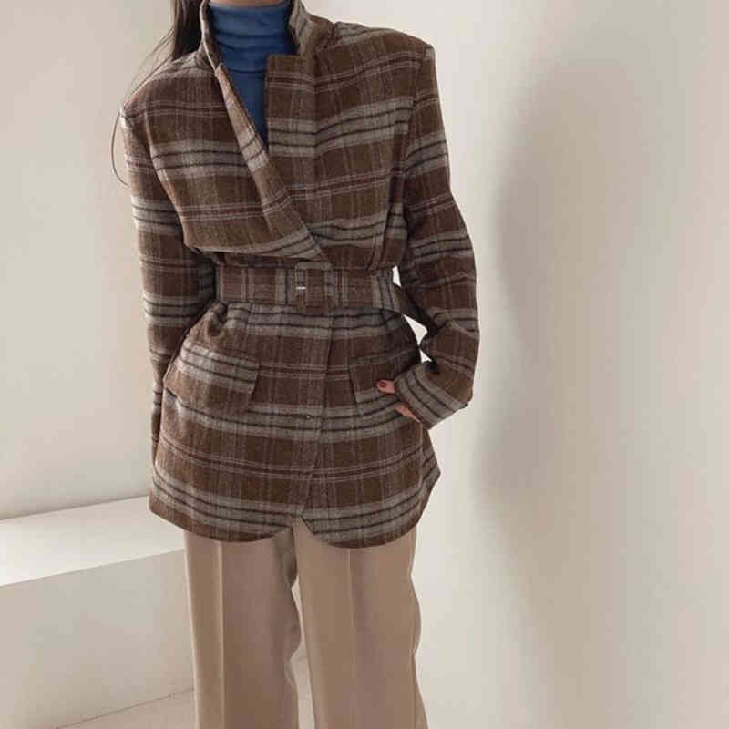 

Women's Suits & Blazers Realeft plaid striped wool single breasted blazer with long sleeve stripes turn down collar autumn jacket winter V6ZM, 1# shoe box