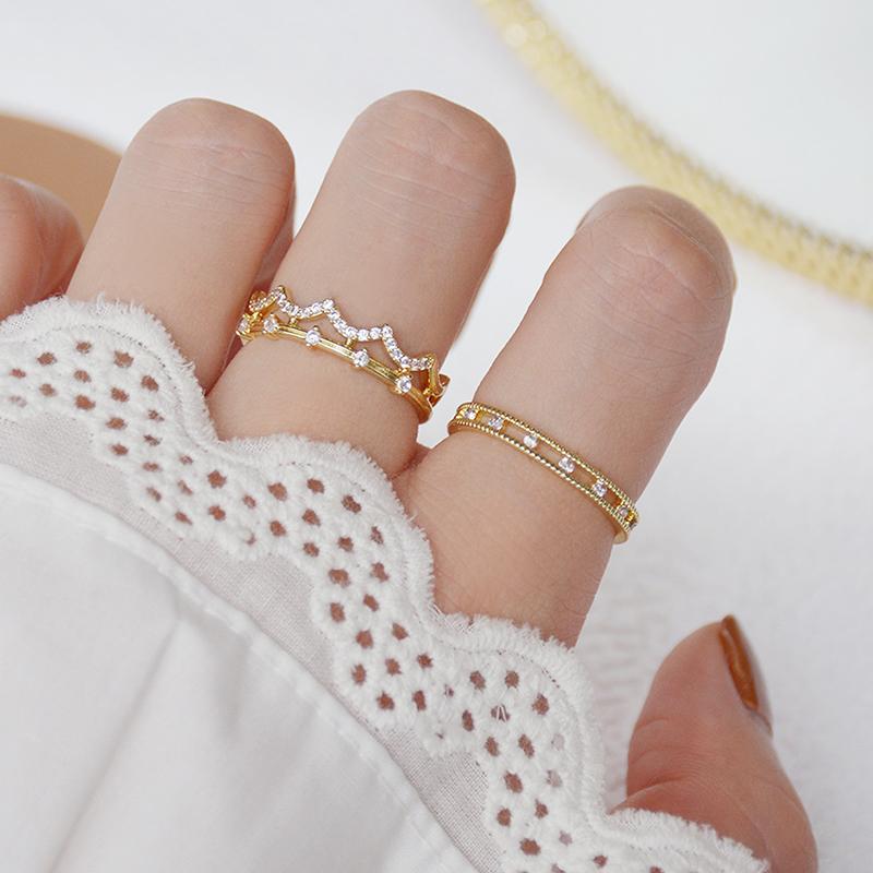 

Cluster Rings Ins Double Layers Crow Ring For Women Shine CZ Crystal Micro Inlaid Zirconia Charm Luxury Bijoux Pendant Bridal, Golden;silver