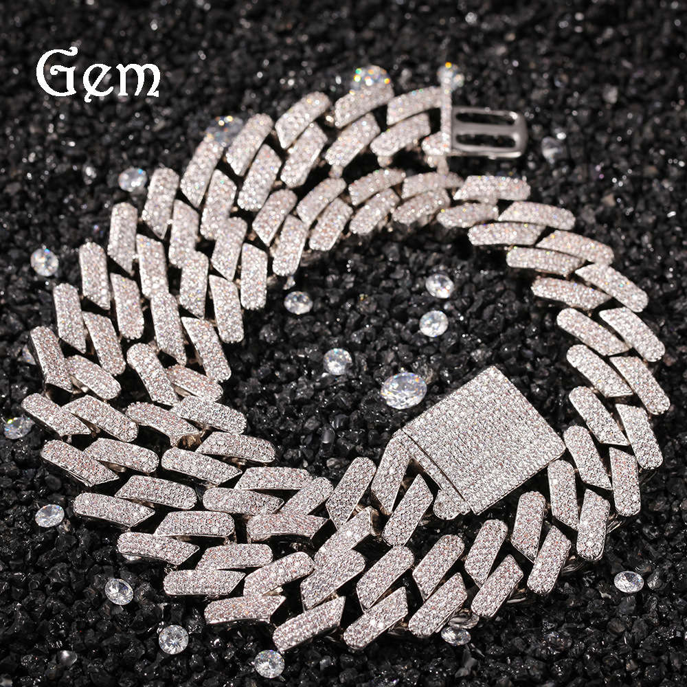 

Men's hip hop 18mm thick three row copper zircon Cuba chain hiphop